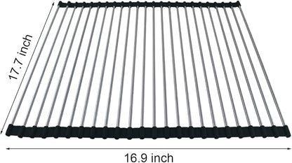 Ahyuan Roll up Dish Drying Rack Over The Sink Kitchen Roll up Sink Drying Rack Portable Dish Drainer Foldable Dish Drying Rack (Black, 17.8''X15.8'')