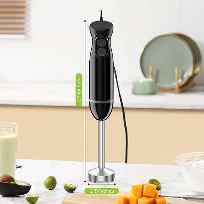 Bonsenkitchen Hand Blender, Immersion Blender with 2 Mixing Speed, Electric Handheld Mixer Portable Stick Mixer with Stainless Steel Blades for Soup, Smoothie, Puree, Baby Food