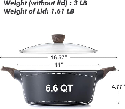 SENSARTE Nonstick Stock Pot with Lid, 2.6/4.5/6.6/8.5/11 QT Soup Pot Casserole Pot, Healthy Pasta Pot, Large Deep Cooking Pot, Big Sauce Pot Stew Pot, Induction Compatible, PFOA PFOS APEO Free, Black