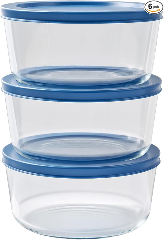 6-Piece Glass Food Storage Containers Set (3 Containers + 3 BPA-Free Lids) | 4-Cup, Leakproof | Microwave, Freezer, Oven & Dishwasher Safe | Ideal for Meal Prep & Pantry Organization, Deep Navy