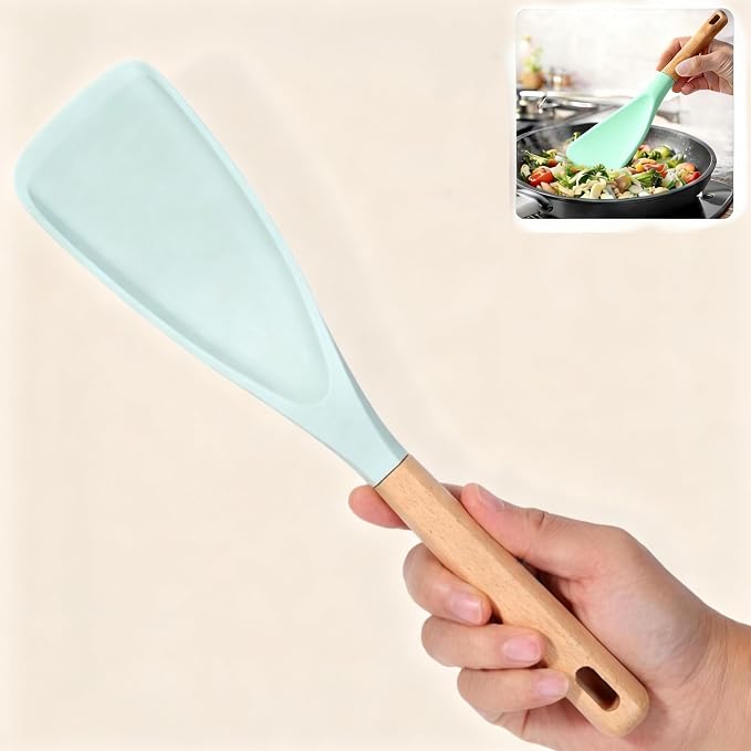Cooking Spoon for Nonstick Cookwares,Cedar and Ash Spoon, Multifunction Spatula Cooking Spoon, Perfect Silicone Spoon for Mixing, Scoop, and Scrape (GREEN)