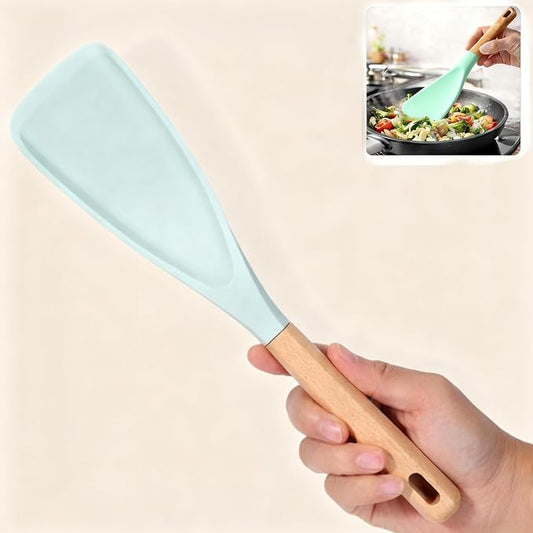 Cooking Spoon for Nonstick Cookwares,Cedar and Ash Spoon, Multifunction Spatula Cooking Spoon, Perfect Silicone Spoon for Mixing, Scoop, and Scrape (GREEN)