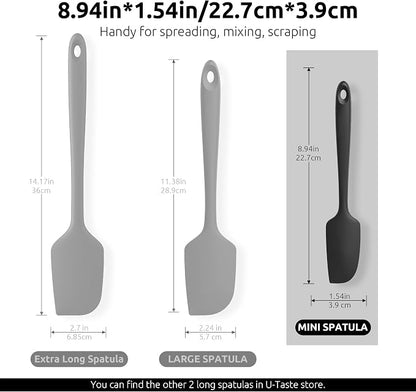 U-Taste Small Mini Silicone Spatula: 9×2inch 600ºF Heat-Resistant Food-Grade Jar Scraper for Kitchen Use, Non-Stick Seamless Flexible Baking Utensil for Mixing, Scraping Jam in Bowl or Cup (Black)