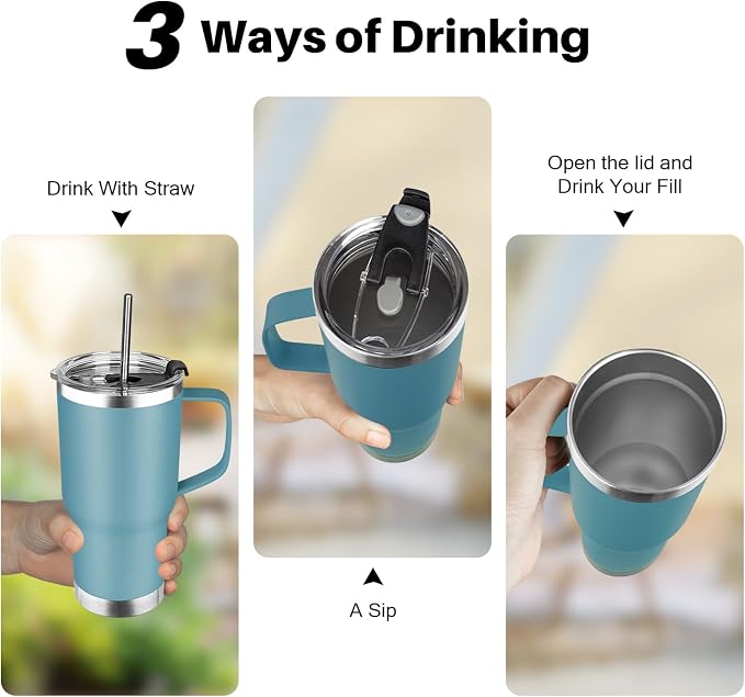 20 oz Tumbler with Handle, Stainless Steel Insulated Tumbler with Lid and Straw, Double Wall Vacuum Coffee Mug Tumbler, Insulated Coffee Thermal Cup for Cold and Hot (Maya Blue)