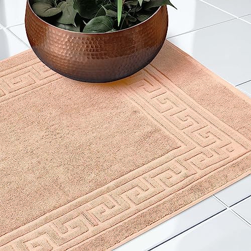 Superior Heavyweight Cotton Bath Mats, Bath Rugs For Bathroom Accessories, Washable Rug For Shower, Bath, Toilet, Modern Decor, No Backing, Luxury Hotel And Spa Quality, Set of 2, 22" x 35", Peach