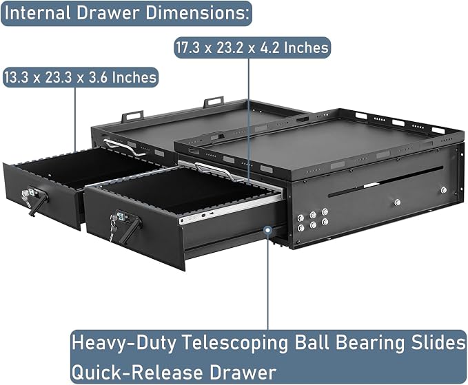 Hooke Road JK JL Trunk Drawer System w/Fridge Slide Mount for 2007-2026 Jeep Wrangler JK JL 4-Door, Tailgate Lockable Tool Box Cargo Storage Organizer