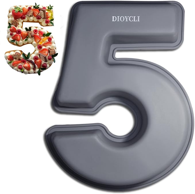 Dioycli Number Cake Molds for Baking 3D Silicone Cake Molds DIY Personalized Cake Pan for Birthday Wedding and Anniversary Number 5 Cake Pan of 10 Inch