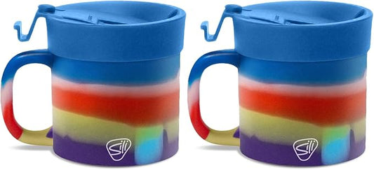 Silipint 16oz Silicone Coffee Mug Tumbler with Flip Lid – Unbreakable Dishwasher Safe Microwave Oven & Freezer Compatible – Non-Toxic Reusable Cup for Coffee Tea or Cold Drinks, Drippy - Pack of 2