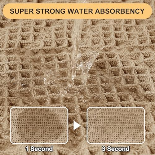 Upgrade Waffle Bath Mat,Boho Bathroom Rugs Absorbent Non Slip, Ultra Soft Bathroom Mat, Machine Washable Knit Bath Rugs with Herringbones for Bathroom, Bedroom, Kitchen, Shower, Tub, 36"x24", Beige