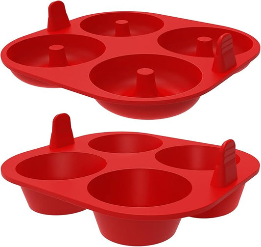 Webake Silicone Air Fryer Muffin Pan and Donut Pan, Make 2.8" Standard Size Cupcakes and Donuts, Nonstick BPA-Free, Set of 2