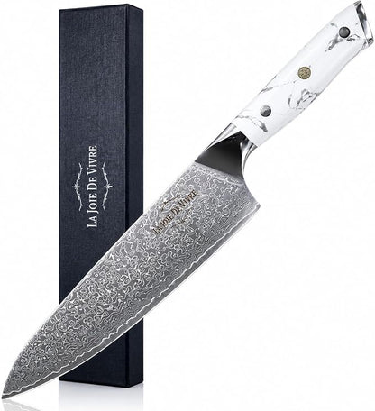 Damascus Chef Knife 8 Inch, 67-Layer VG-10 Japanese Steel Kitchen Knife, Razor Sharp Professional Chef Knife with White Turquoise Resin Handle & Premium Gift Box
