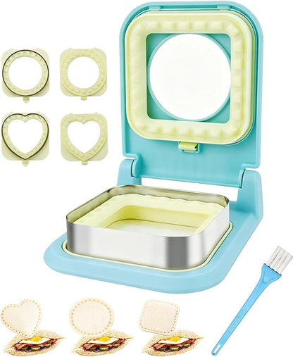 3-in-1 Uncrustable Sandwich Maker - Heart/Round/Square Crustless Sandwich Cutter & Sealer for Kids' Lunch, Breakfast & Lunchboxes | BPA-Free Uncrustable Press,Easy Clean (3-Shape Light Blue)