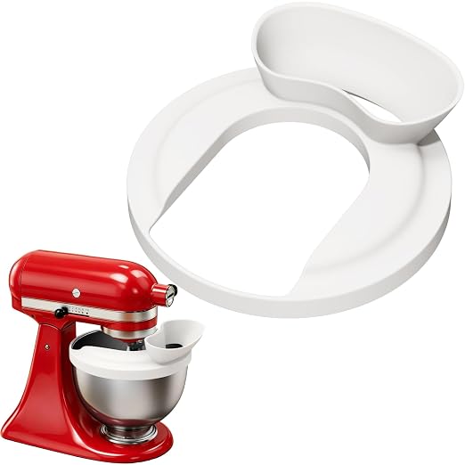 Flour Funnel with Pouring Shield for KitchenAid 4.5-6QT Mixer, Silicone Splash Guard with Flour Funnel for Kitchen Aid Mixer Tilt-Head and Bowl-Lift, Dishwasher Safe Baking Tool (White)