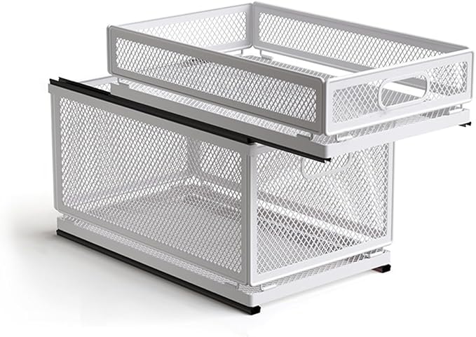 Pull Out Cabinet Organizer, Slide Out Drawers Fixed with Adhesive Nano Film, Pantry Shelves Sliding Drawer Storage Organization for Kitchen (Double Layer 15.7*9.4*12.28inch/40*24*31.2cm)