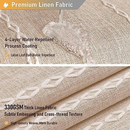 BTTN 60x72 Boho Farmhouse Linen Heavy Duty Shower Curtain Set, Tan/Taupe