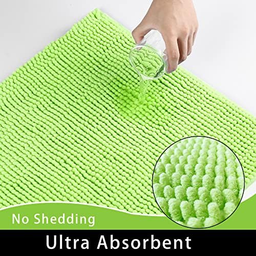 Chenille Bath Mat Microfiber Floor Mat Baby Bath Mat for Kids Washable Bathroom Dry Fast Water Absorbent Shower Mat Area Rugs (19.2" x 31.1", Green)