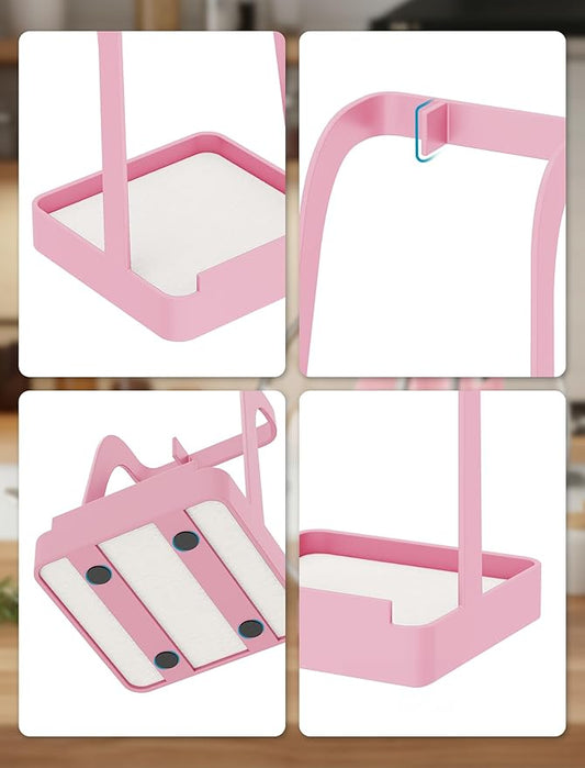 NiHome Kitchen Utensil Holder for Pot Lids & Spoons Pink Kitchen Accessories with White Diatomite Drip Tray, Non-Slip Base, Metal Cooking Spoon Rest, 3.9"x3.9"x6" Countertop Organizer (Pink)