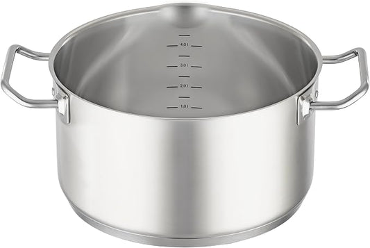 Rösle EXPERTISO Cookware Collection 9.5 in. Stainless Steel High Casserole Pot with Glass Lid