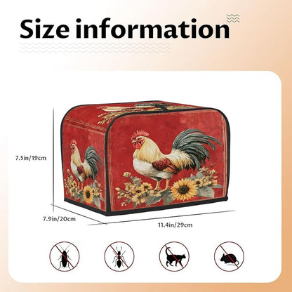 2 Slice Red Farm Rooster Toaster Cover Waterproof Dust Fingerprint Bread Machine Cover Washable Kitchen Appliance Protector For Home Kitchen Bakeware Table Decor Women Gifts