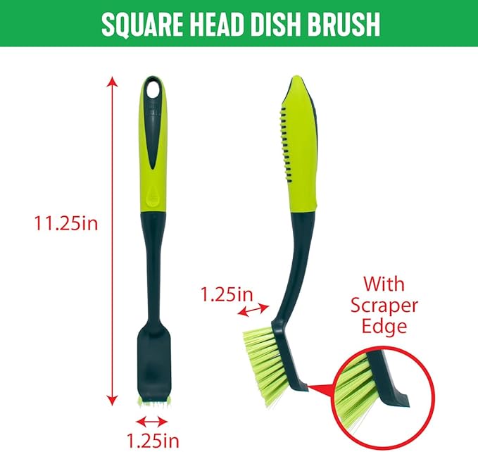 Pine-Sol Scrub Brush Set - Long Handle Cleaning Brushes with Heavy Duty Bristles and Comfort Grip - Scrubbers for Kitchen, Household, and Dishwashing, 5 Pieces