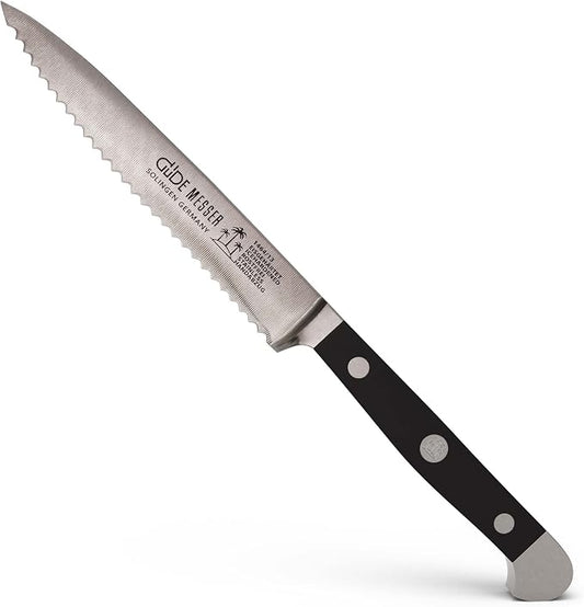 Güde Alpha Series Hand Forged/Sharpened Tomato Knife Knife With Black Hostaform Handle 5-In, Made in Solingen, Germany Since 1910