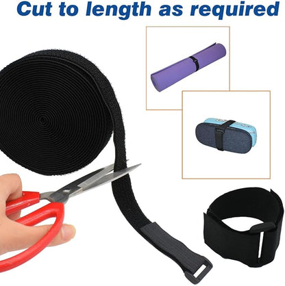 YiwerDer 1"x20FT Hook and Loop Straps, with 30 Plastic Buckles, Adjustable Fastening Cable Straps, Cut-to-Length Cinch Strap, Reusable Nylon Securing Cord Ties for Organizer or Storage - Black