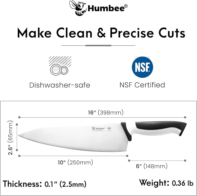 10-Inch Chef Knife, NSF Certified Razor-Sharp High Carbon Stainless Steel Blade – Ergonomic Color Coded Handle, Non-Slip Grip Kitchen Knife, DT-10 Series, White