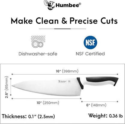 10-Inch Chef Knife, NSF Certified Razor-Sharp High Carbon Stainless Steel Blade – Ergonomic Color Coded Handle, Non-Slip Grip Kitchen Knife, DT-10 Series, White