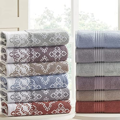 Modern Threads Charlize 6-Piece 100% Cotton Towel Set – Reversible Yarn Dyed Jacquard & Solid – Includes 2 Bath Towels, 2 Hand Towels, 2 Washcloths – Absorbent, Quick Dry, Soft & Durable – Fawn