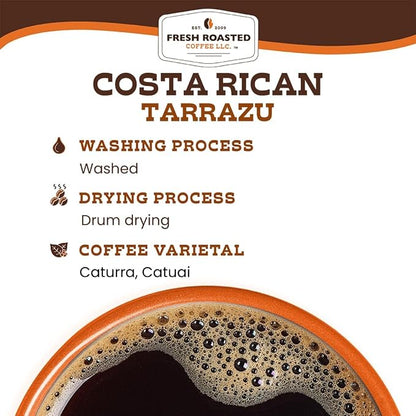 Fresh Roasted Coffee, Costa Rican Tarrazu Whole Bean Coffee, Medium Roast, Kosher, 12 oz