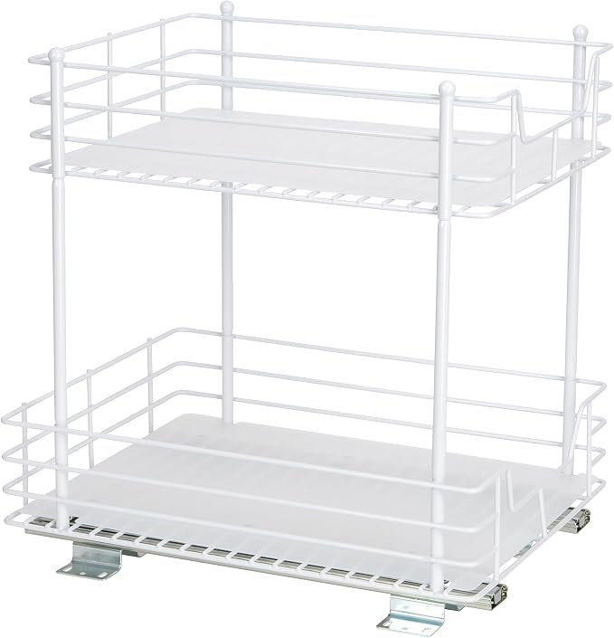 Household Essentials White Steel Two-Tier Pantry Organizer with Plastic Accents