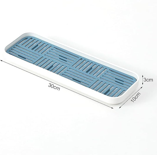 2-in-1 Kitchen Sink Caddy Organizer with Plastic Drain Grate, Double-Layer Drain Sponge Soap Holder & Food Fruit Vegetable Drain Tray for Sink Countertop Home Kitchen Restaurant Hotel, Blue (1 Pack)