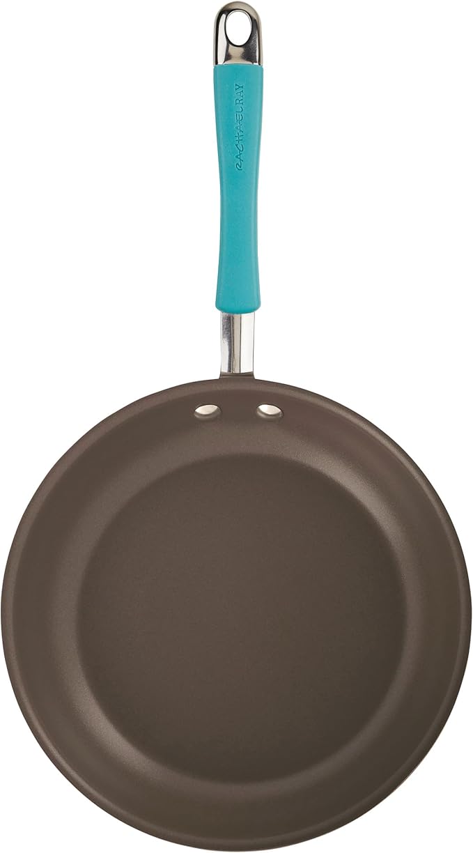 Rachael Ray Cucina Dishwasher-Safe Hard-Anodized Pots and Pans Set Non Stick Cookware, 12 Piece, Gray with Agave Blue Handles