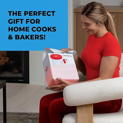 Pancake Batter Dispenser - Kitchen Must Have Tool for Perfect Pancakes, Cupcake, Waffle, Muffin Mix, Cake & Crepe - Easy Pour Baking Supplies for Griddle - Pancake Maker with Measuring Label (Red)