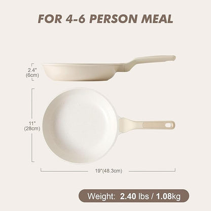 SENSARTE Nonstick Ceramic Frying Pan 11-Inch, Healthy Non Toxic Skillet, Induction Compatible Omelet Pan with Heat Resistant Handle, PFAS-Free, Cream White