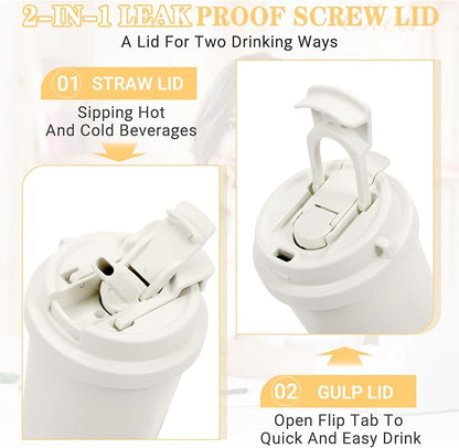 16 OZ Insulated Tumbler With Lid And Straw, Stainless Steel Cat Dog Tumbler, Travel Water Ceramic Lined Coffee Tumbler, Double Wall Vacuum Leak Proof Mug Cup For Office School Party Camping