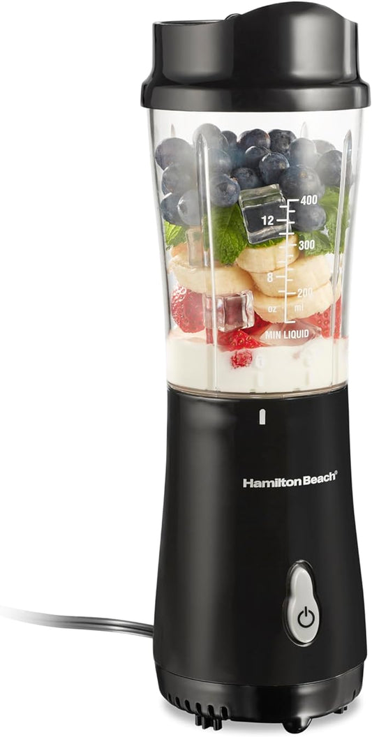 Hamilton Beach Portable for Shakes and Smoothies, 14 Oz BPA Free Travel Cup & Lid, Durable Stainless Steel Blades, Personal Smoothie, Black (51101AG)