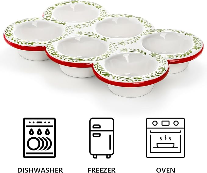 Hiceeden 2 Pack Ceramic Muffin Pans, 6 Cup Non-Stick Muffin Tin Cupcake Pan, Floral Baking Pans with Red Rim for Puddings, Muffins, Cakes, Quiches, Brownies