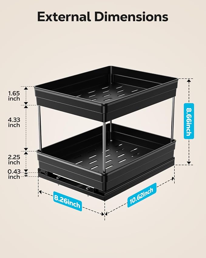 Nieifi Spice Organization for Cabinet-Vertical Spice Rack Pull Out-Spice Rack Organizer for Cabinet-8-1/4 inch Wide-Seasoning Kitchen Organizer-8.26" W x 10.6" D x 8.7" H-1 Pack-2 Tier