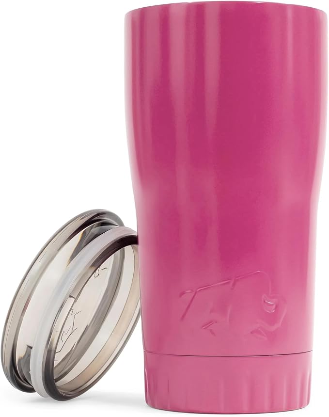 Silver Buffalo Double Walled Vacuum Insulated Stainless Steel Tumbler With Easy Sip Lid Keeps Hot and Cold, Travel Coffee Mug Clear Lid, 20 Ounces, Matte Pink