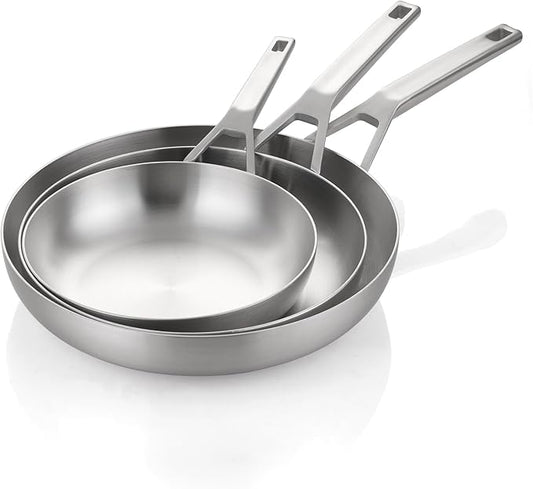 Yeksum Stainless Steel Pan Set, All Cooktops Up to 600℉,Tri-Ply Stainless Steel Frying Pan Set, 8"+10"+12", Chef's pan,Skillets, Nontoxic Fast & Even Heat