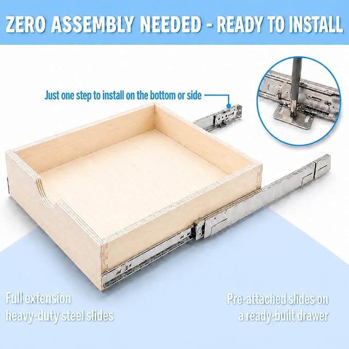 Couver Pull Out Drawers For Cabinets, Soft Close Slide Out Wood Shelves Storage Organizer for Kitchen, Finished, Heavy-Duty, Bottom/Side Mount, 36"W x 21"D x 3"H