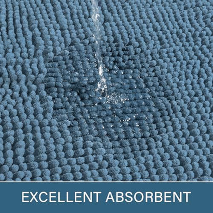 LOCHAS Luxury Bathroom Rug Shaggy Bath Mat 24 x 36 Inch, Denim Blue