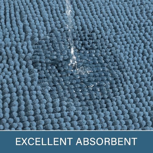 LOCHAS Luxury Bathroom Rug Shaggy Bath Mat 20 x 32 Inch, Denim Blue