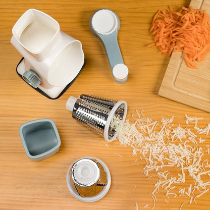 Badelite Cheese Grater Hand Crank Rotating Cheese Shredder Stainless Steel Vegetable Slicer Grater for Kitchen 3 Blades for Cheese, Carrot, Cucumber, Nuts, Chocolate, White