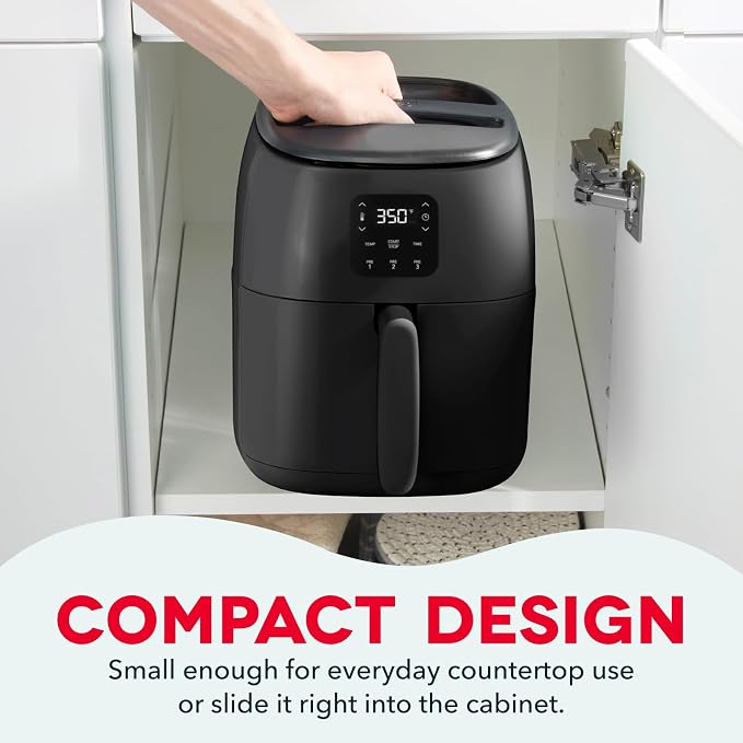 Dash Tasti-Crisp™ Digital Air Fryer – 2.6 Quart Small Compact Mini Air Fryer for French Fries, Nuggets & More, 1-2 People, Auto Shut Off, Adjustable Temp, Dishwasher Safe Parts - Black