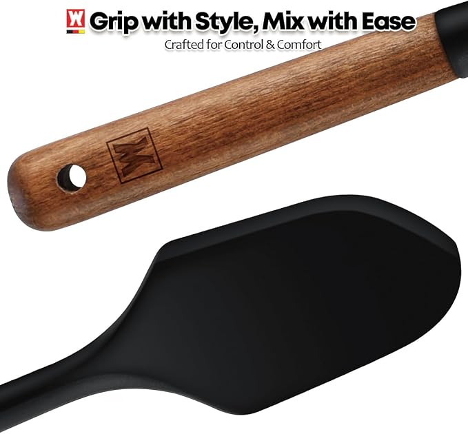 WAGENSTEIGER Silicone Head Scraping Spatula with Wooden Handle: Multi-Purpose Cooking Tool for Spreading, Baking and Mixing, Heat Resistant Cookware, Protects Surfaces with Gentle Head Design