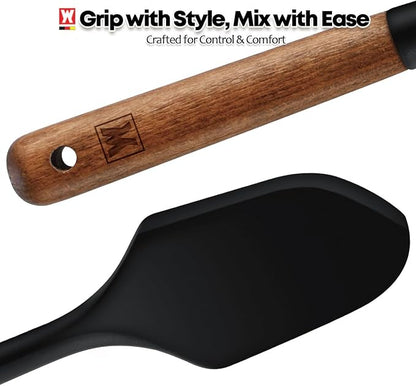 WAGENSTEIGER Silicone Head Scraping Spatula with Wooden Handle: Multi-Purpose Cooking Tool for Spreading, Baking and Mixing, Heat Resistant Cookware, Protects Surfaces with Gentle Head Design