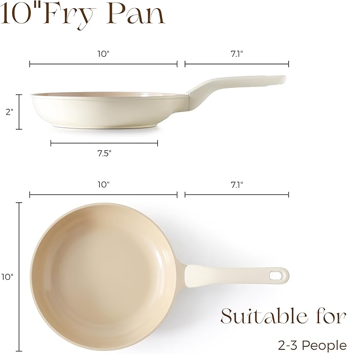 PRICUSIS Nonstick Ceramic Frying Pan, 8/10 Inch Skillet with Stay Cool Handle, Fully Coated, Induction Compatible, 100% Dishwasher Safe, PTFE PFAS & PFOA Free（10 Inch, Coconut White）