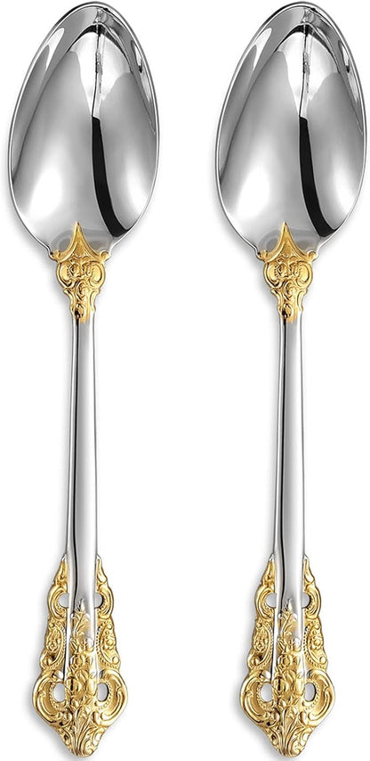 KEAWELL 2-Piece Gorgeous Large Serving Spoon, 18/10 Stainless Steel, Fine Large Serving Spoon, Sturdy Tablespoon, Dishwasher Safe, 9.4" (Gold Accent)
